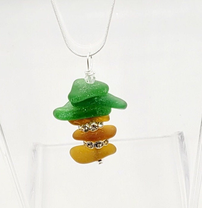 Genuine Sea Glass Necklace/Sea Glass Palm Tree Necklace/42