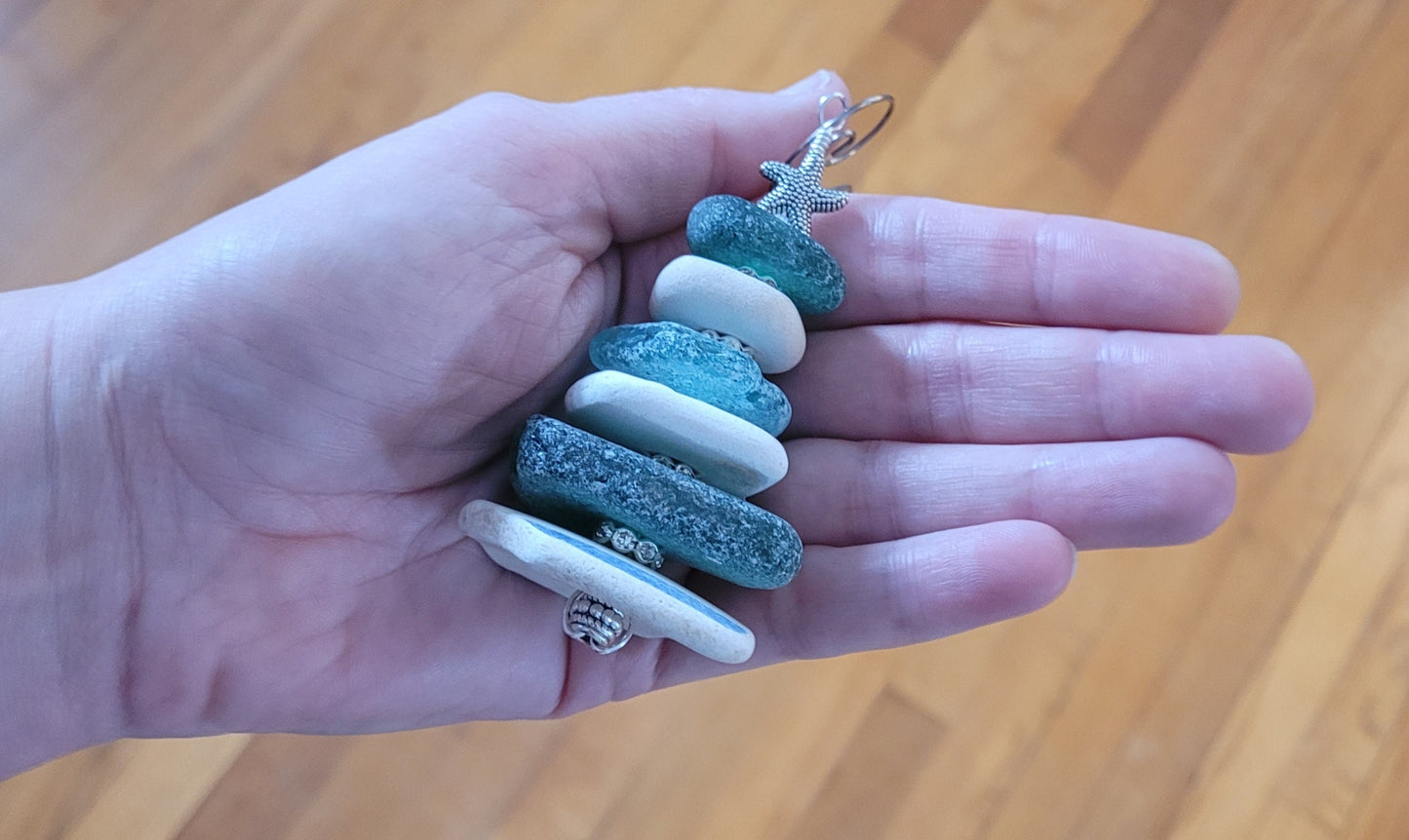 Sea Glass Christmas Tree Ornament/Sea Glass Pine Tree Ornament/Sea Pottery/Genuine Sea Glass Tree Ornament/85