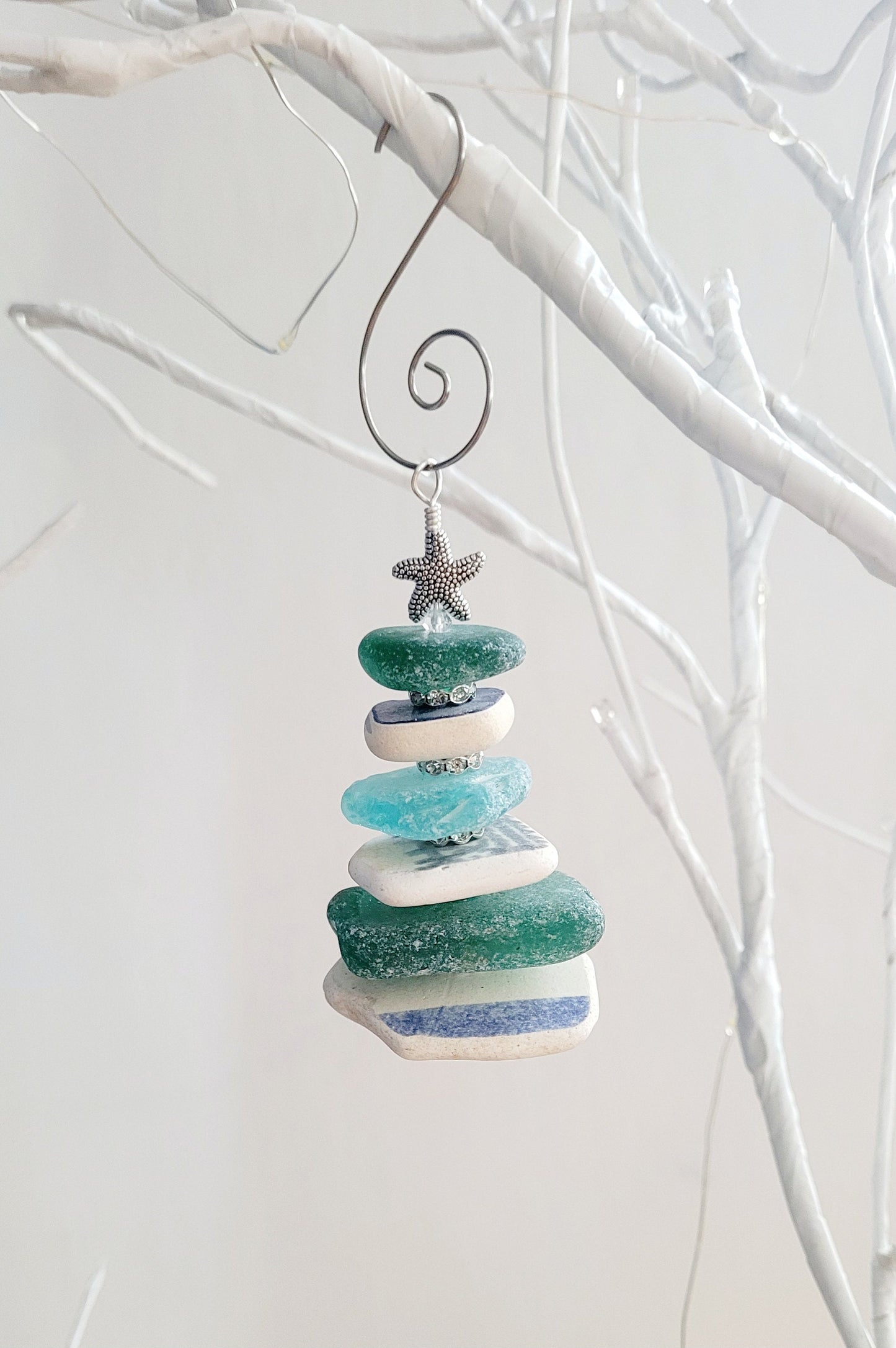 Sea Glass Christmas Tree Ornament/Sea Glass Pine Tree Ornament/Sea Pottery/Genuine Sea Glass Tree Ornament/85