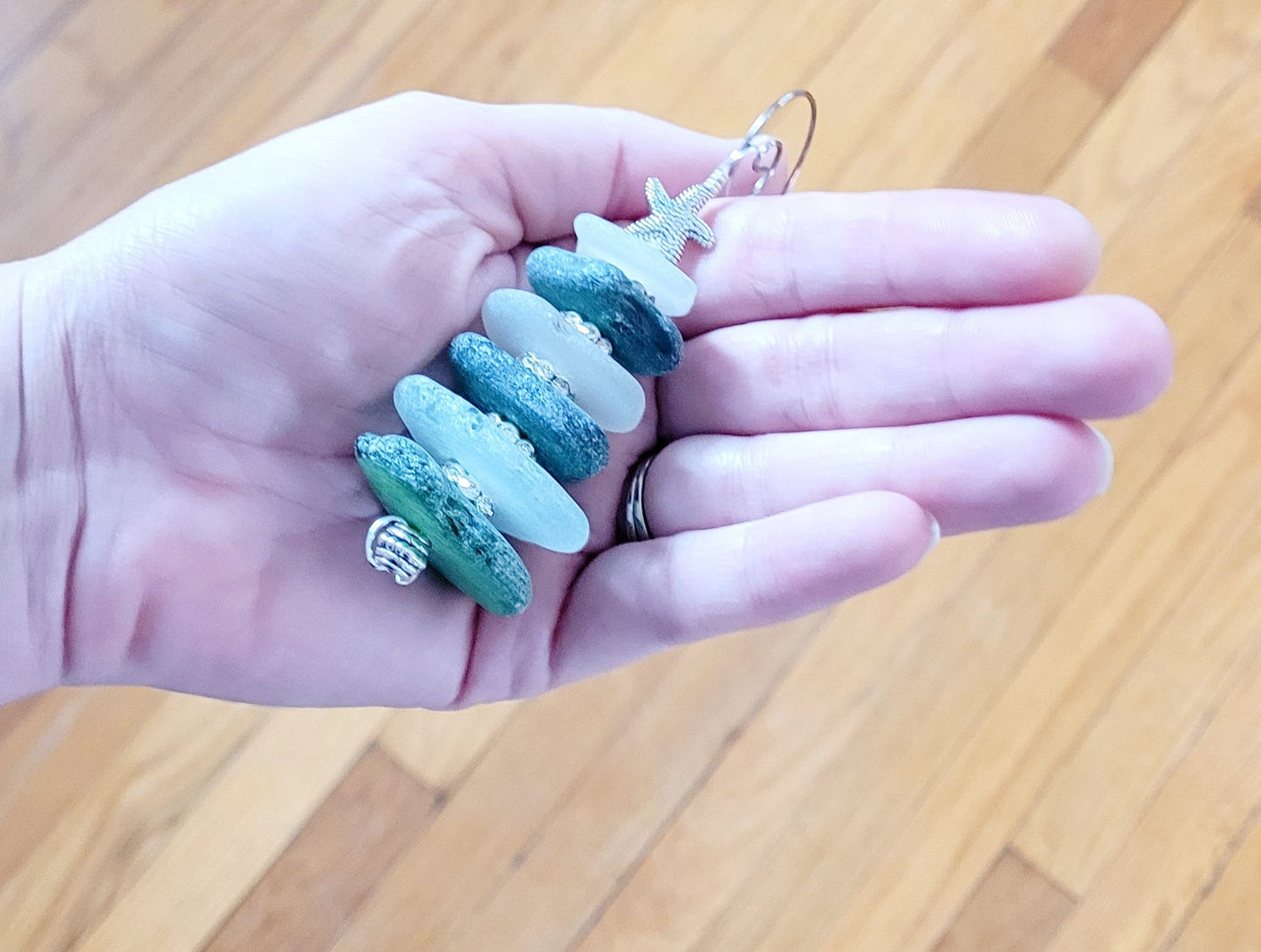 Sea Glass Christmas Tree Ornament/Green and Aqua Sea Glass/Sea Glass Pine Tree Ornament/Genuine Sea Glass Tree Ornament/81