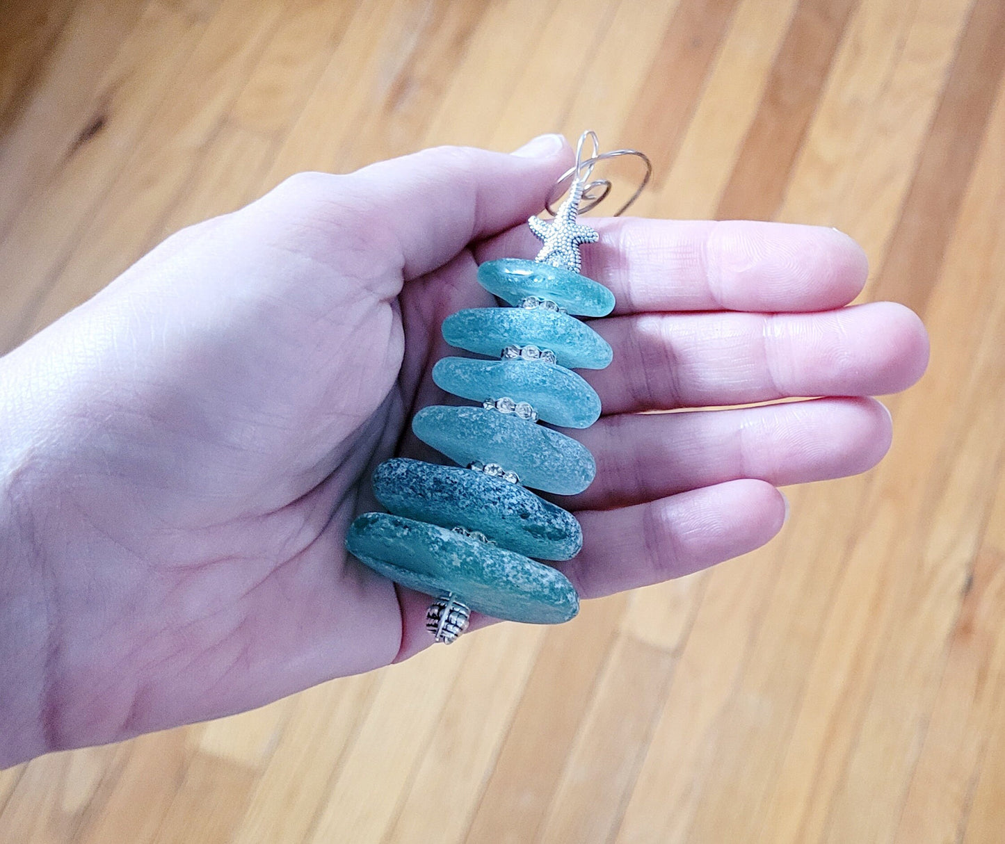 Sea Glass Christmas Tree Ornament/Sea Glass Pine Tree Ornament/Genuine Sea Glass Tree Ornament/80