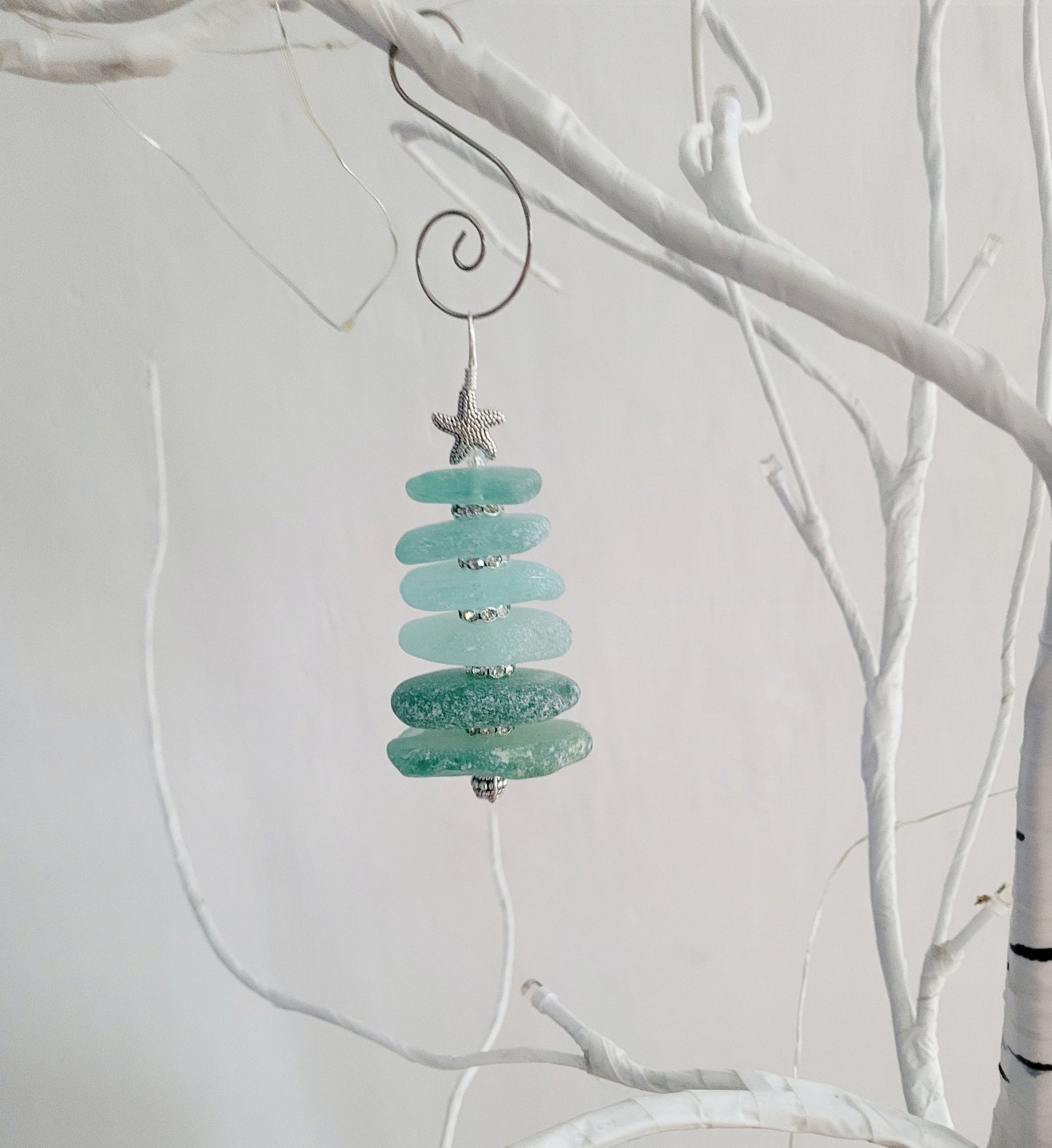 Sea Glass Christmas Tree Ornament/Sea Glass Pine Tree Ornament/Genuine Sea Glass Tree Ornament/80