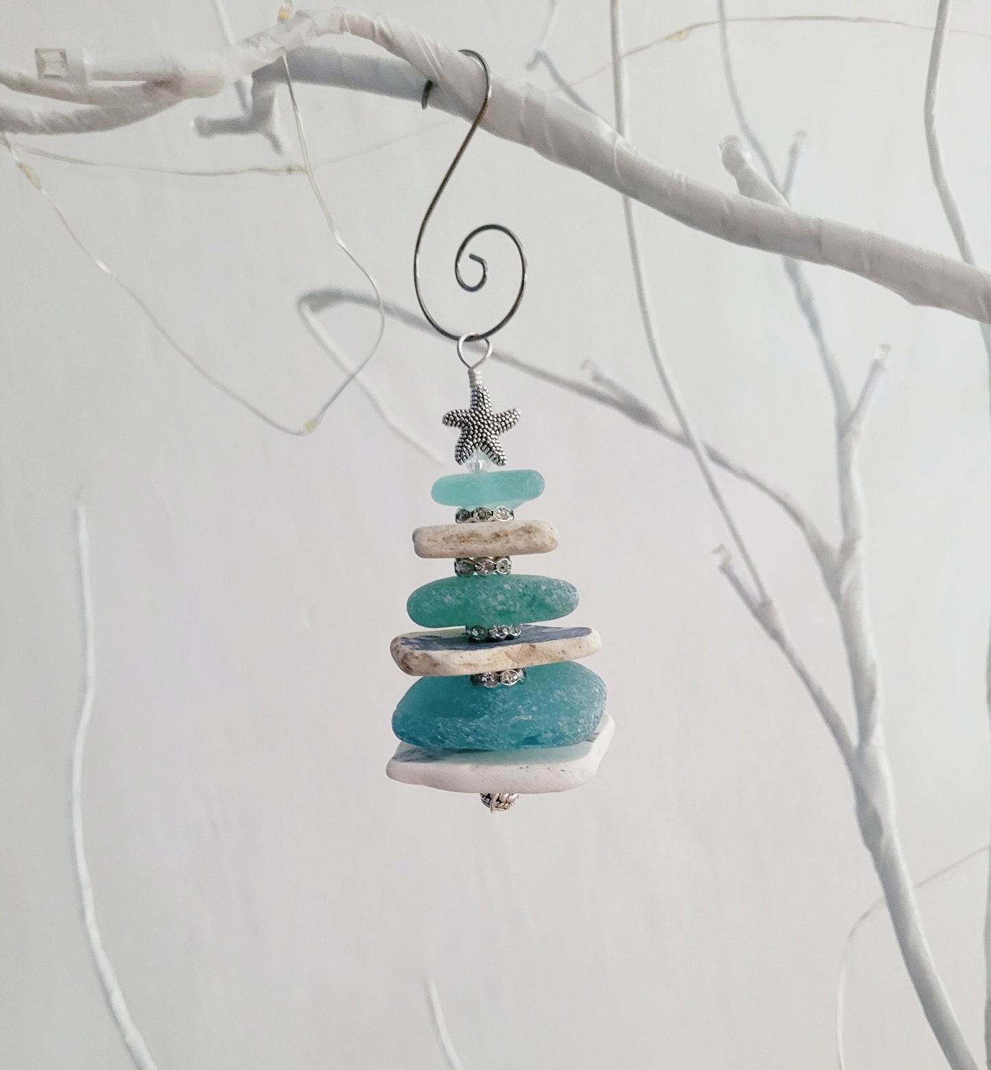 Sea Glass Christmas Tree Ornament/Sea Glass Pine Tree Ornament/Sea Pottery/Genuine Sea Glass Tree Ornament/73