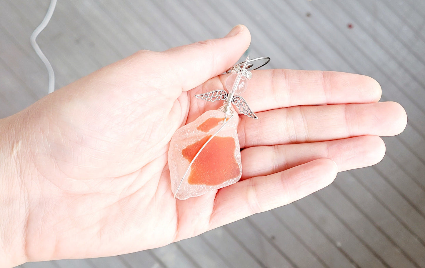 Sea Glass Guardian Angel/Large Genuine Sea Glass Angel/Rare Red Orange Sea Glass/Sea GlassAngel/Suncatcher/car charm/10