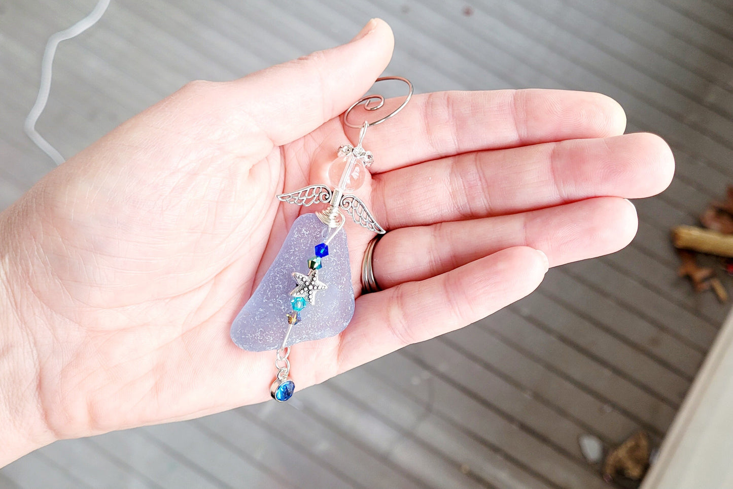 Sea Glass Guardian Angel/Genuine Sea Glass Angel/Rare Cornflower Blue Sea GlassAngel Ornament/Christmas Ornament/ Suncatcher/car charm/6