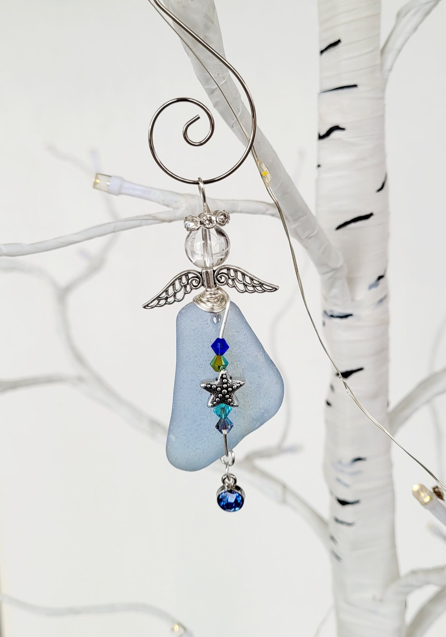 Sea Glass Guardian Angel/Genuine Sea Glass Angel/Rare Cornflower Blue Sea GlassAngel Ornament/Christmas Ornament/ Suncatcher/car charm/6