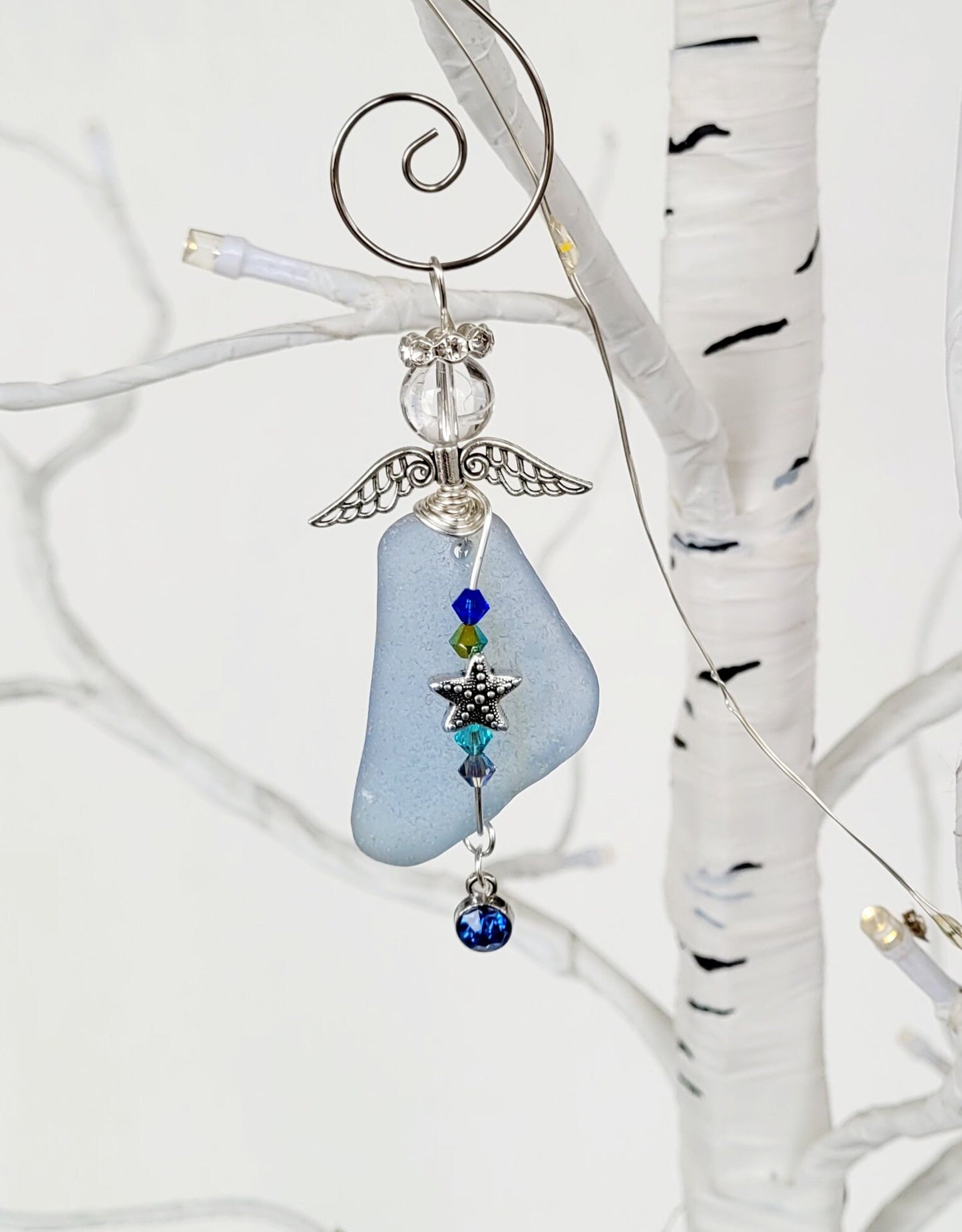 Sea Glass Guardian Angel/Genuine Sea Glass Angel/Rare Cornflower Blue Sea GlassAngel Ornament/Christmas Ornament/ Suncatcher/car charm/6