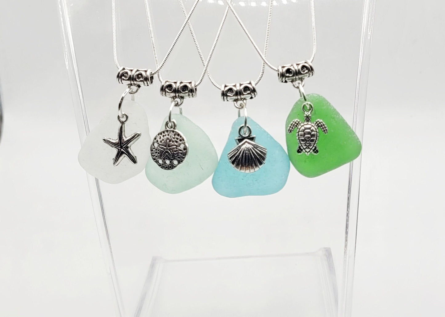 Genuine Sea Glass Necklace with Charm/personalized Necklace/Personalized Sea Glass Pendant/Sea Glass Gift/1D