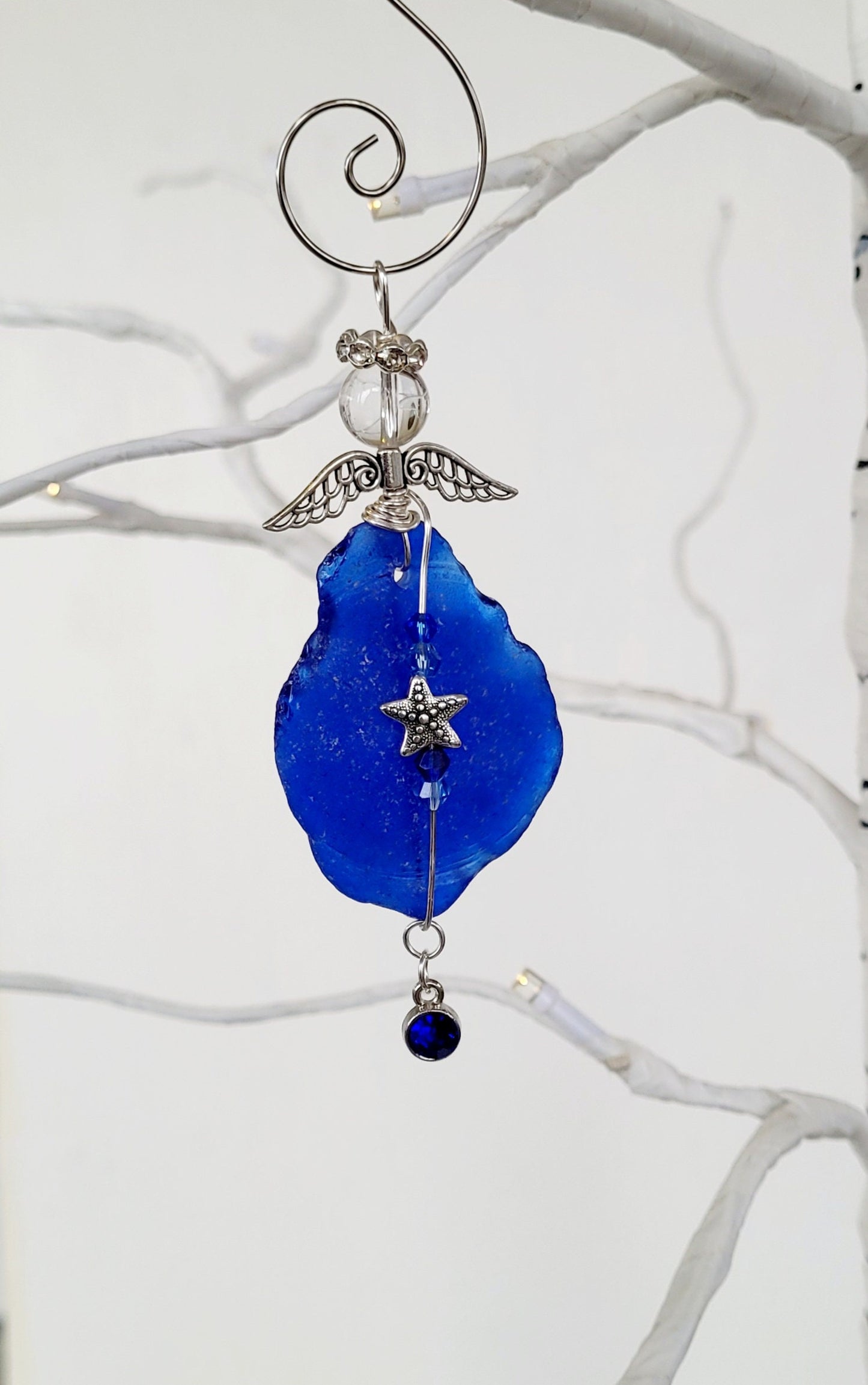 Sea Glass Guardian Angel/Genuine Sea Glass Angel/Rare Cobalt Blue Sea GlassAngel Ornament/Christmas Ornament/ Suncatcher/car charm/20