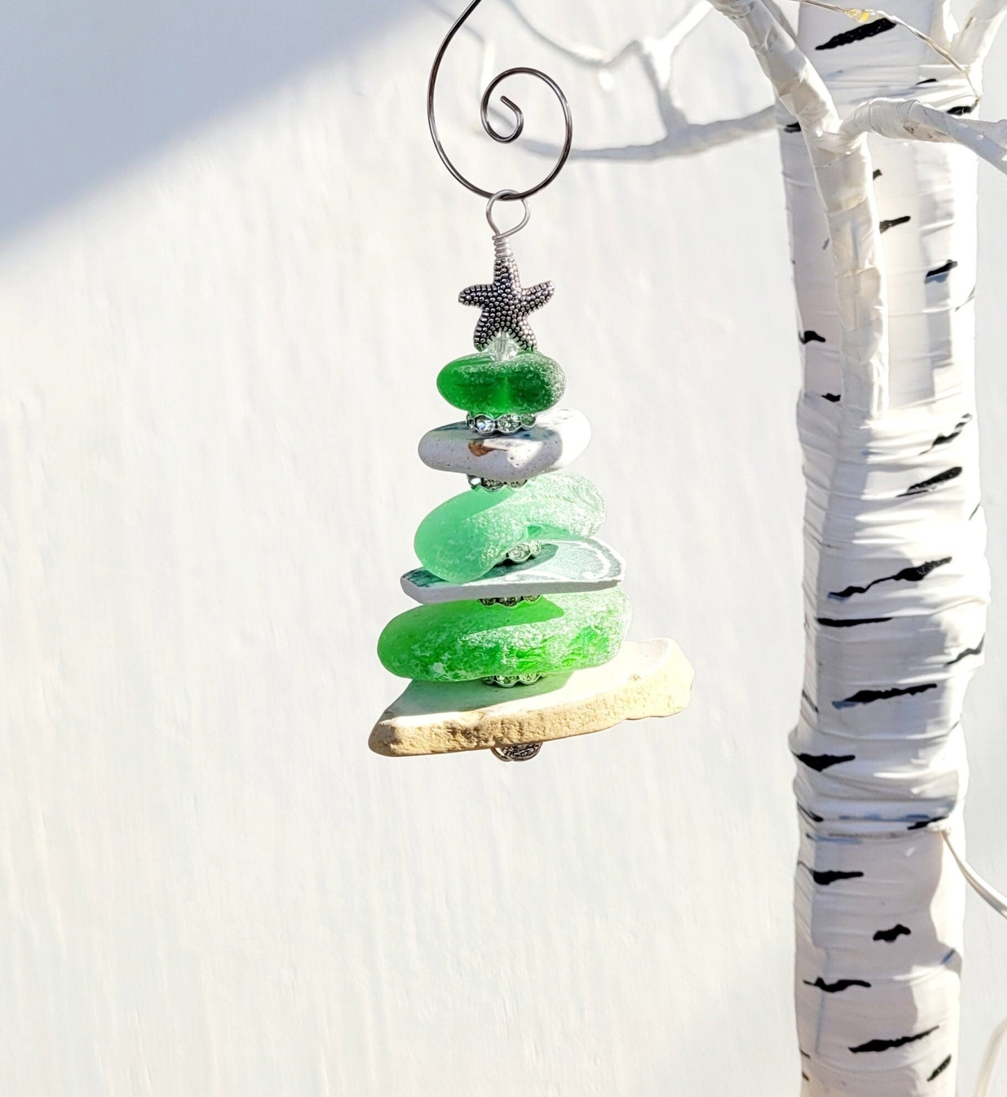 Sea Glass Christmas Tree Ornament/Sea Glass Pine Tree Ornament/Sea Pottery/Genuine Sea Glass Tree Ornament/114