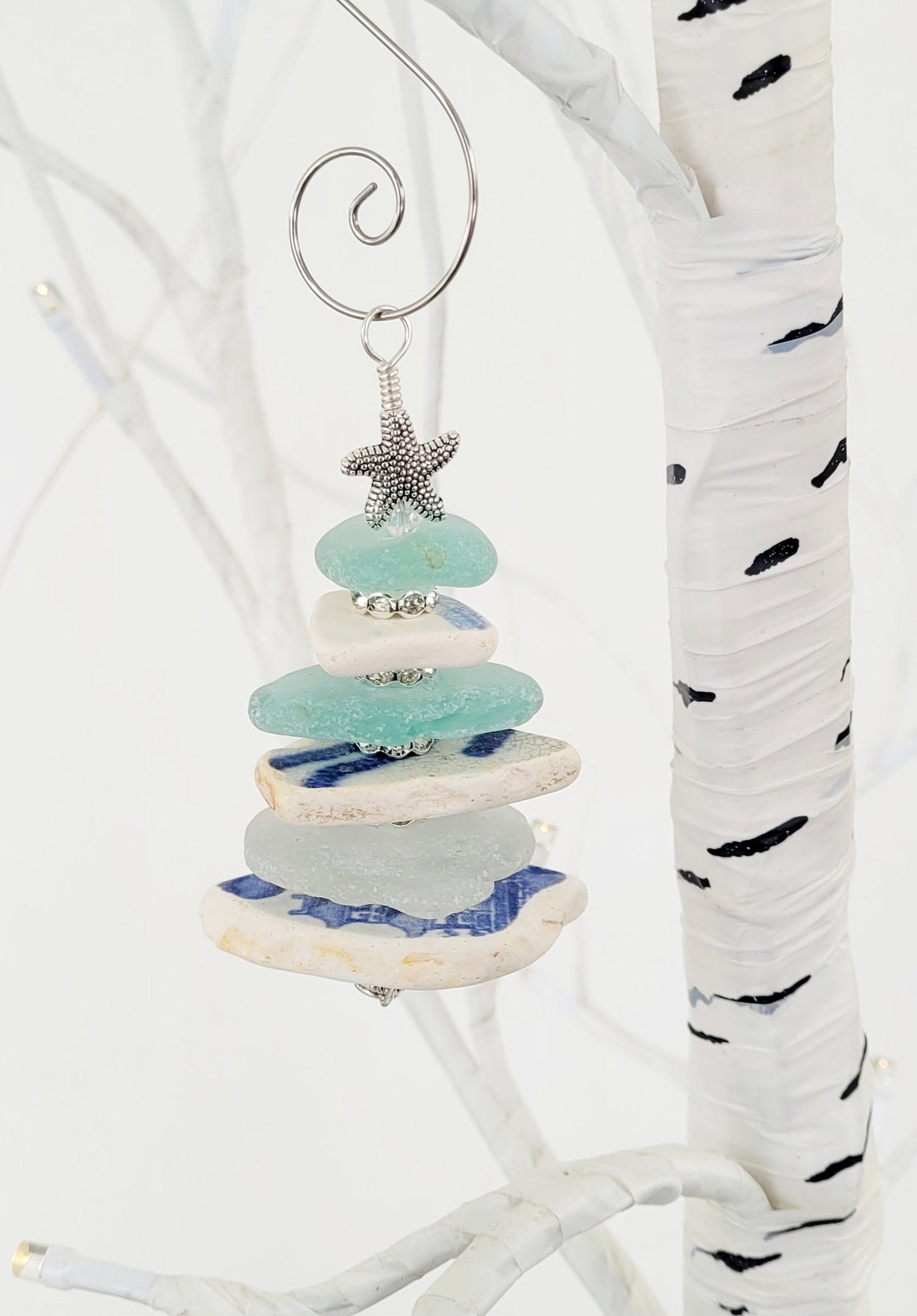 Sea Glass Christmas Tree Ornament/Sea Glass Pine Tree Ornament/Sea Pottery/Genuine Sea Glass Tree Ornament/117