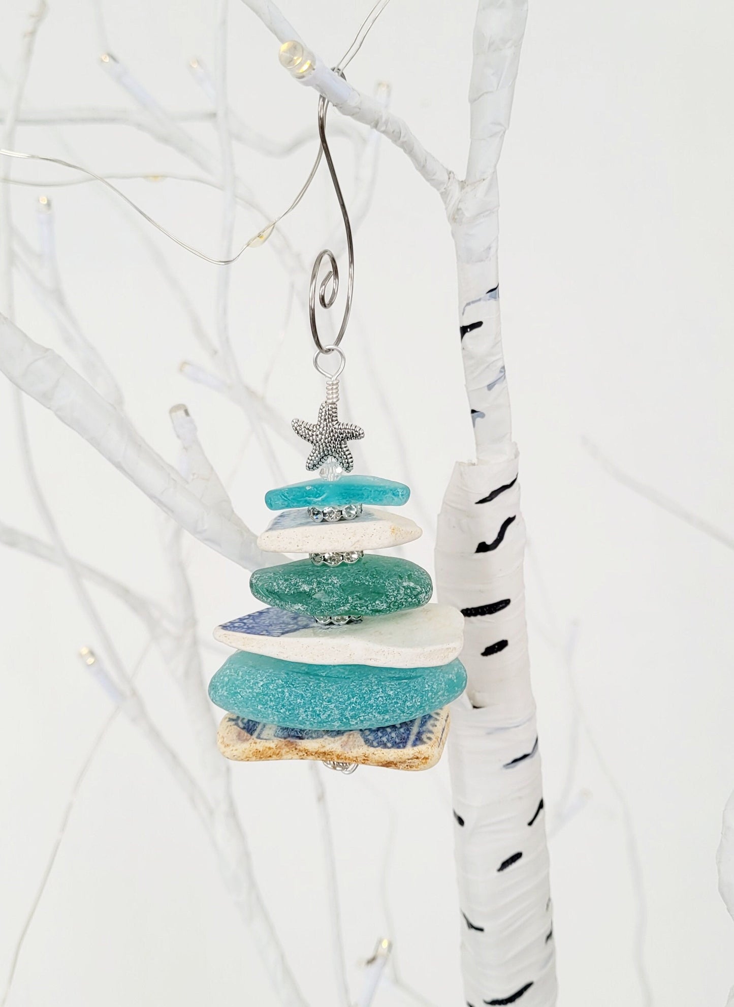 Sea Glass Christmas Tree Ornament/Sea Glass Pine Tree Ornament/Sea Pottery/Genuine Sea Glass Tree Ornament/116