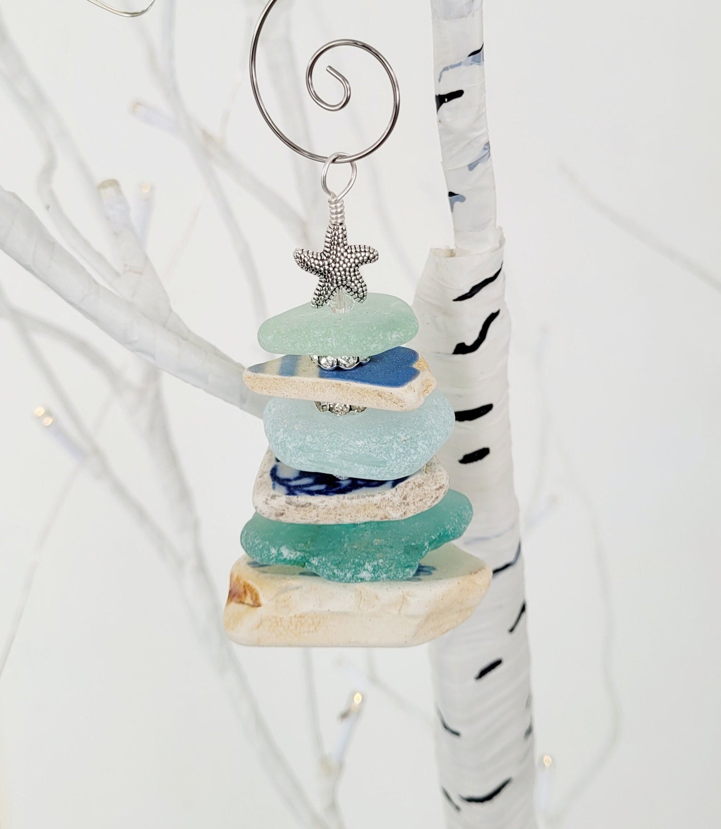 Sea Glass Christmas Tree Ornament/Sea Glass Pine Tree Ornament/Sea Pottery/Genuine Sea Glass Tree Ornament/111