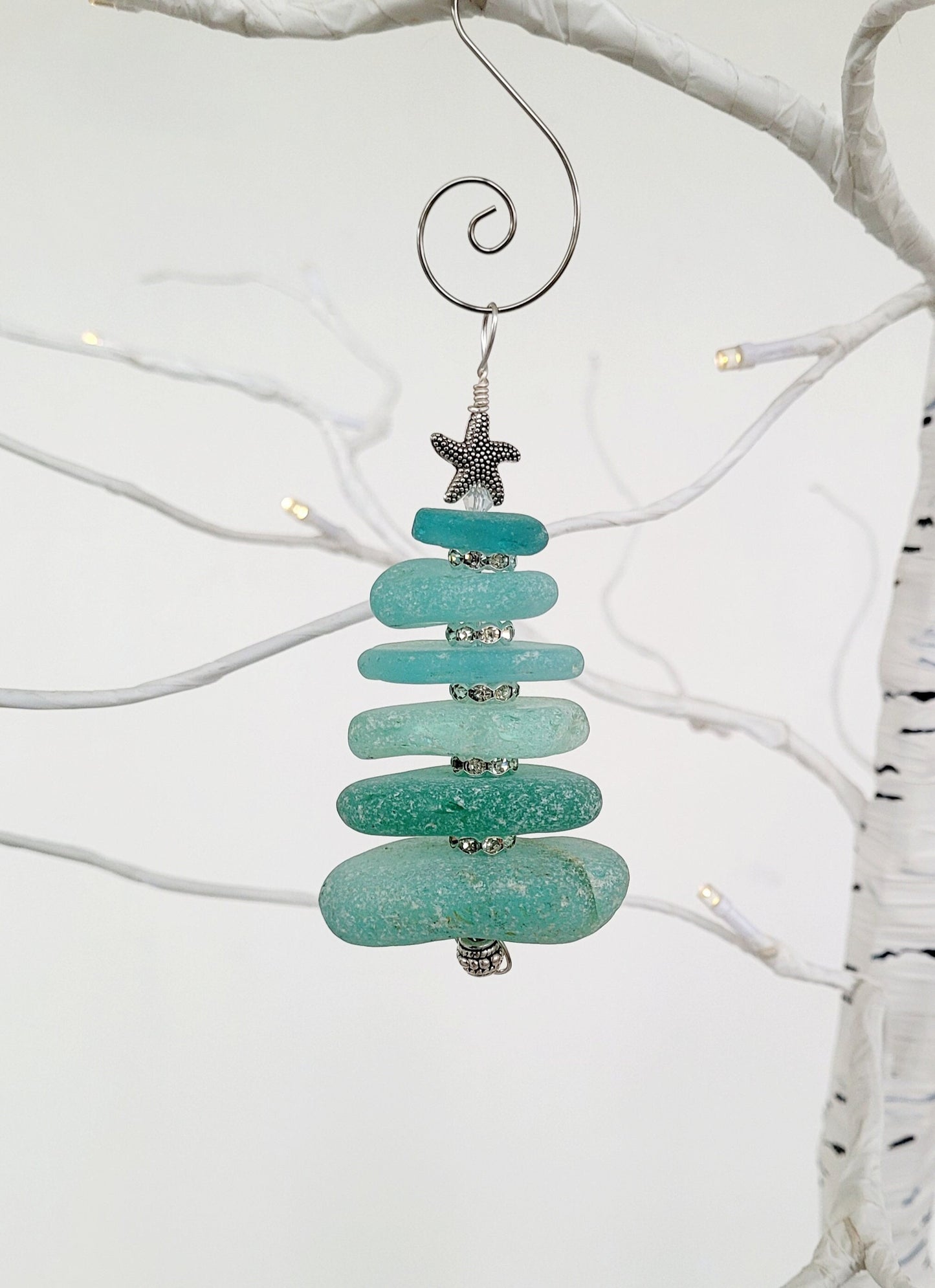 Sea Glass Christmas Tree Ornament/Sea Glass Pine Tree Ornament/Genuine Sea Glass Tree Ornament/69