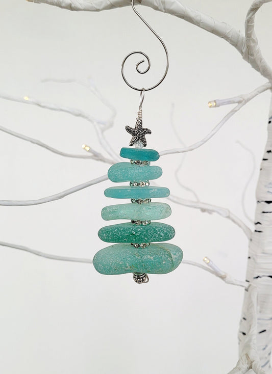 Sea Glass Christmas Tree Ornament/Sea Glass Pine Tree Ornament/Genuine Sea Glass Tree Ornament/69