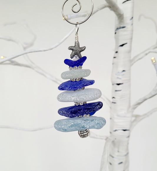 Sea Glass Christmas Tree Ornament/Sea Glass Pine Tree Ornament/Genuine Sea Glass Tree Ornament/67