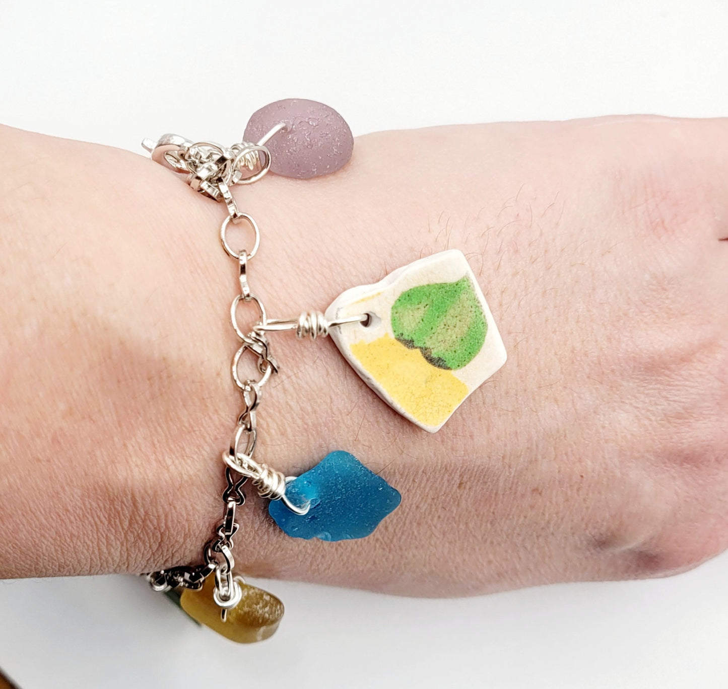 Genuine Sea Glass Bracelet/Pottery Bracelet/Genuine Sea Pottery/Charm Bracelet/Unique Gift