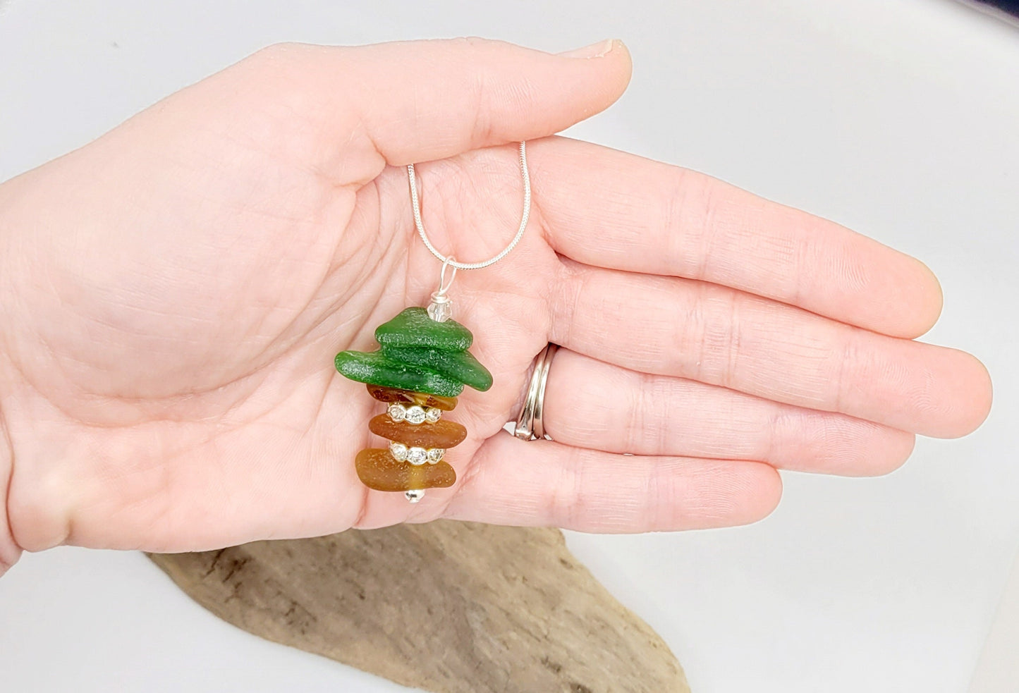 Genuine Sea Glass Necklace/Sea Glass Palm Tree Necklace/42