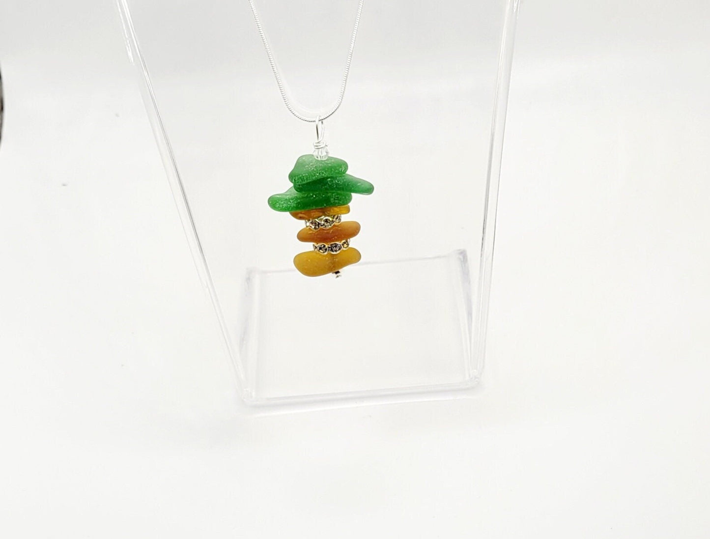 Genuine Sea Glass Necklace/Sea Glass Palm Tree Necklace/42