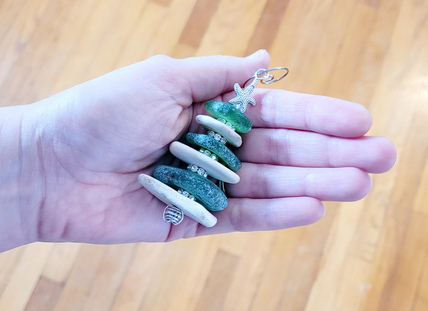 Sea Glass Christmas Tree Ornament/Sea Glass Pine Tree Ornament/Sea Pottery/Genuine Sea Glass Tree Ornament/84