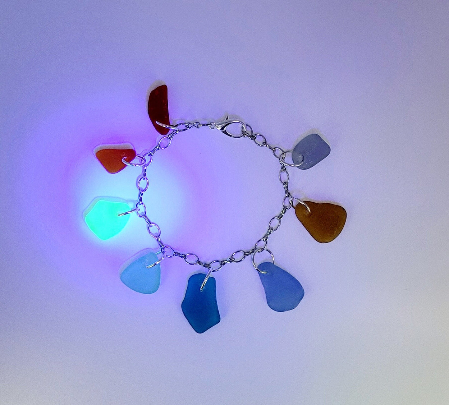 Sea Glass Jewelry/UV Sea Glass Bracelet/Genuine Sea Glass/ Charm Bracelet/Gift for Her/Unique Gift/Nautical Bracelet/Authentic Beach glass