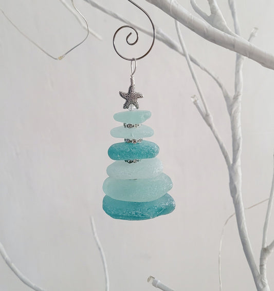 Sea Glass Christmas Tree Ornament/Sea Glass Pine Tree Ornament/Genuine Sea Glass Tree Ornament/79