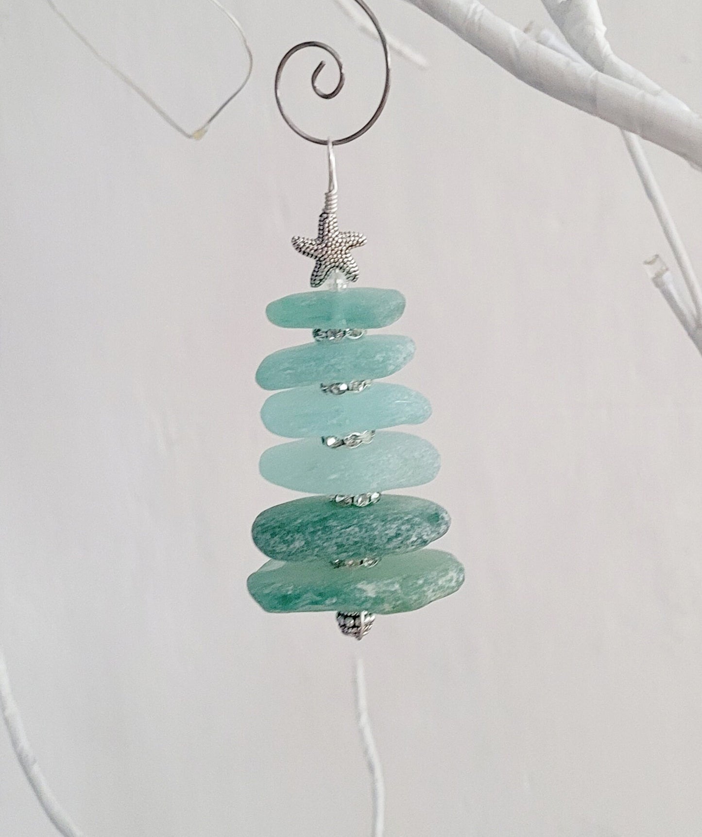 Sea Glass Christmas Tree Ornament/Sea Glass Pine Tree Ornament/Genuine Sea Glass Tree Ornament/80