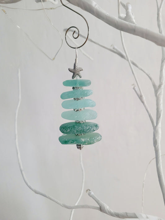 Sea Glass Christmas Tree Ornament/Sea Glass Pine Tree Ornament/Genuine Sea Glass Tree Ornament/80