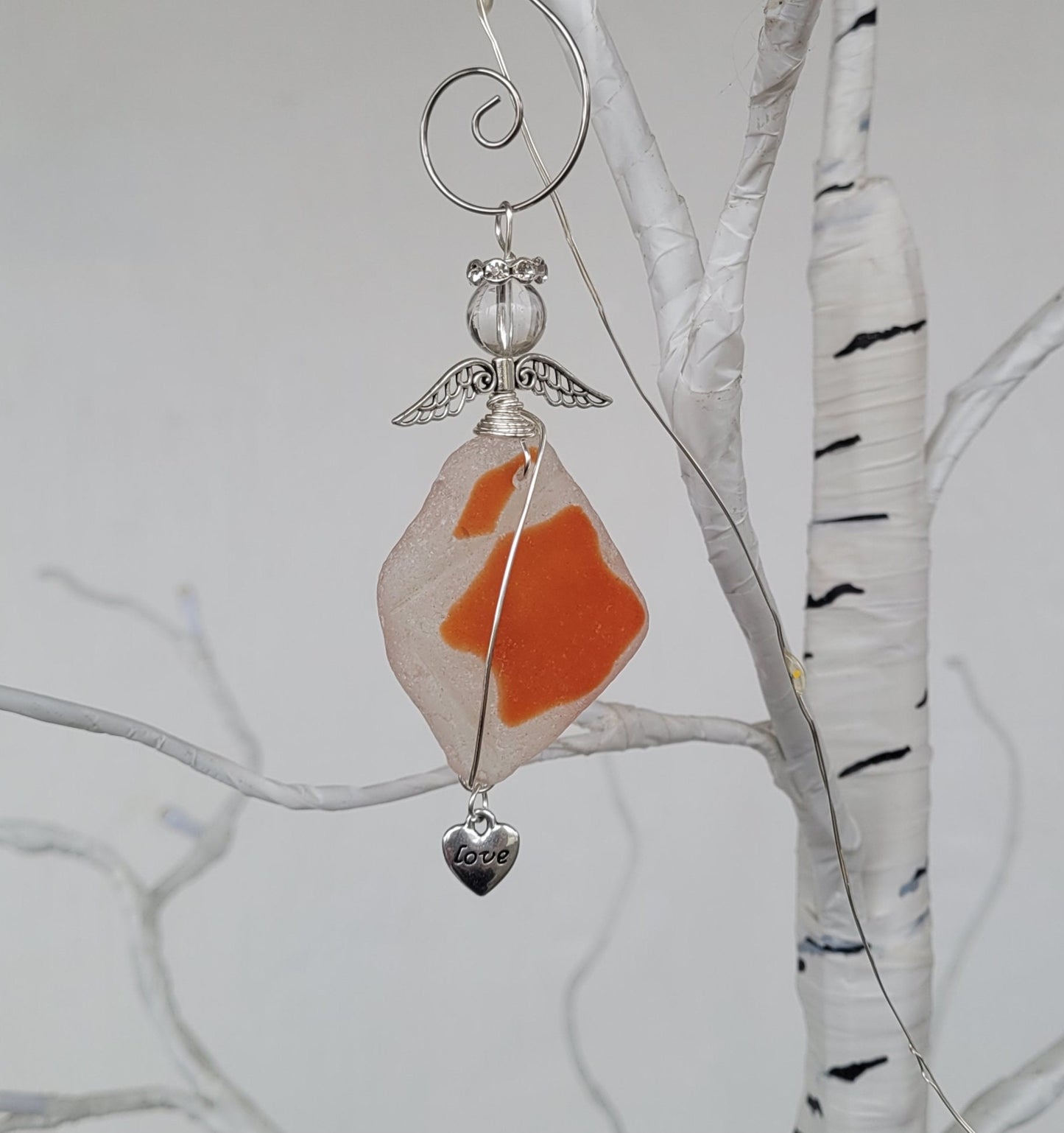 Sea Glass Guardian Angel/Large Genuine Sea Glass Angel/Rare Red Orange Sea Glass/Sea GlassAngel/Suncatcher/car charm/10