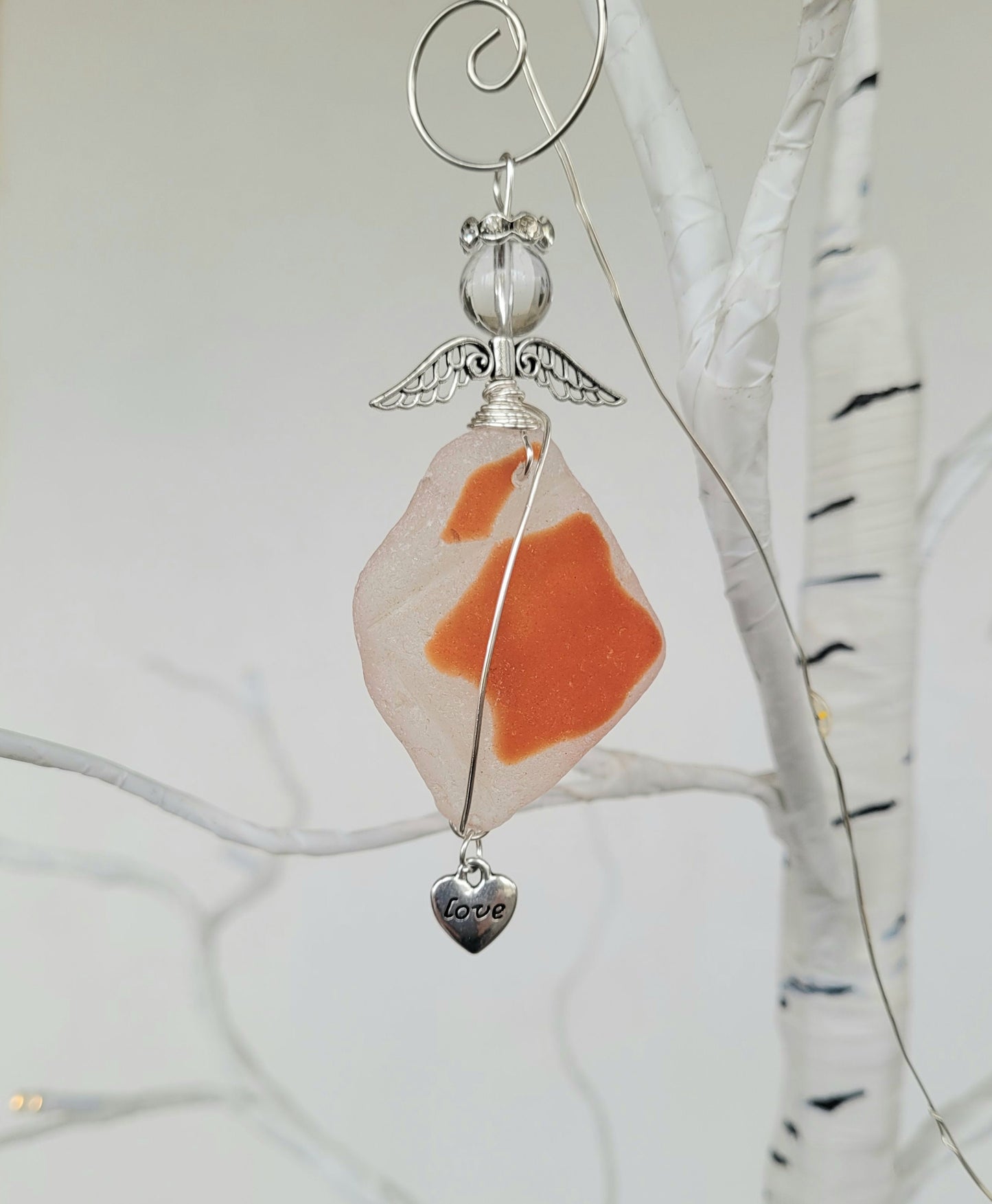 Sea Glass Guardian Angel/Large Genuine Sea Glass Angel/Rare Red Orange Sea Glass/Sea GlassAngel/Suncatcher/car charm/10