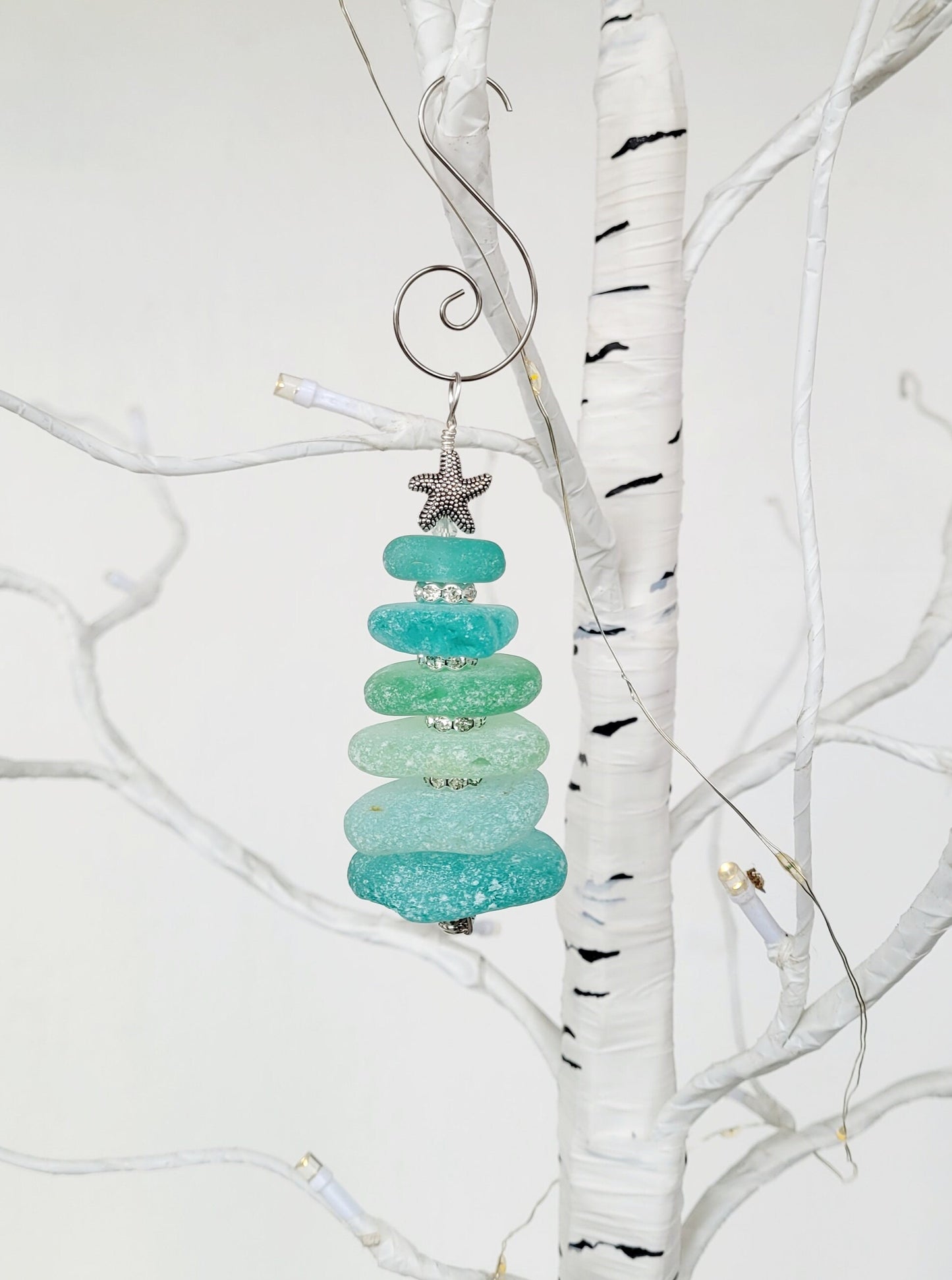 Sea Glass Christmas Tree Ornament/Sea Glass Pine Tree Ornament/Genuine Sea Glass Tree Ornament/78