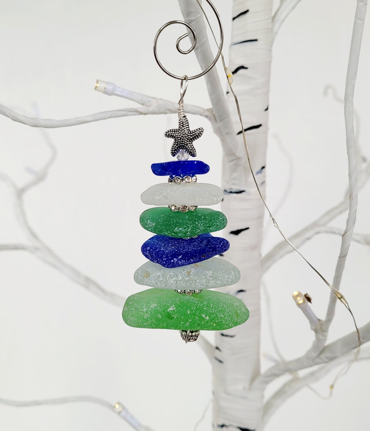 Sea Glass Christmas Tree Ornament/Sea Glass Pine Tree Ornament/Genuine Sea Glass Tree Ornament/93