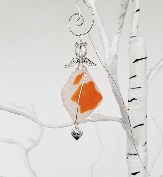 Sea Glass Guardian Angel/Large Genuine Sea Glass Angel/Rare Red Orange Sea Glass/Sea GlassAngel/Suncatcher/car charm/10