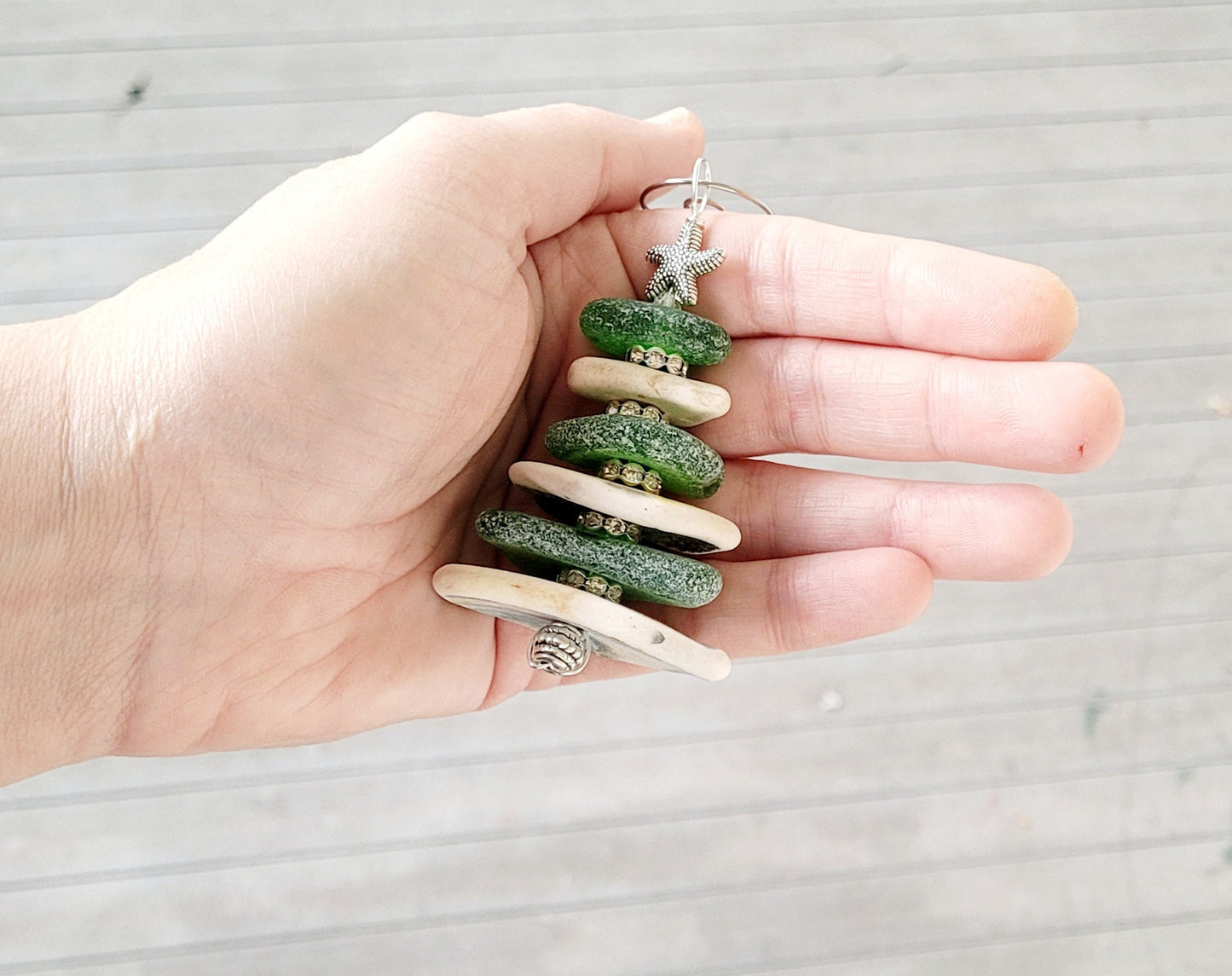 Sea Glass Christmas Tree Ornament/Sea Glass Pine Tree Ornament/Sea Pottery/Genuine Sea Glass Tree Ornament/53