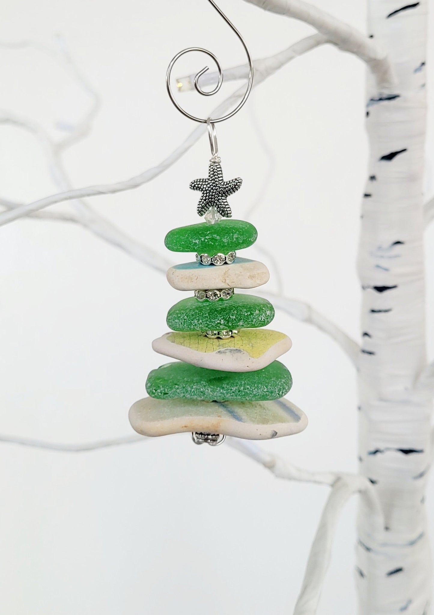 Sea Glass Christmas Tree Ornament/Sea Glass Pine Tree Ornament/Sea Pottery/Genuine Sea Glass Tree Ornament/53