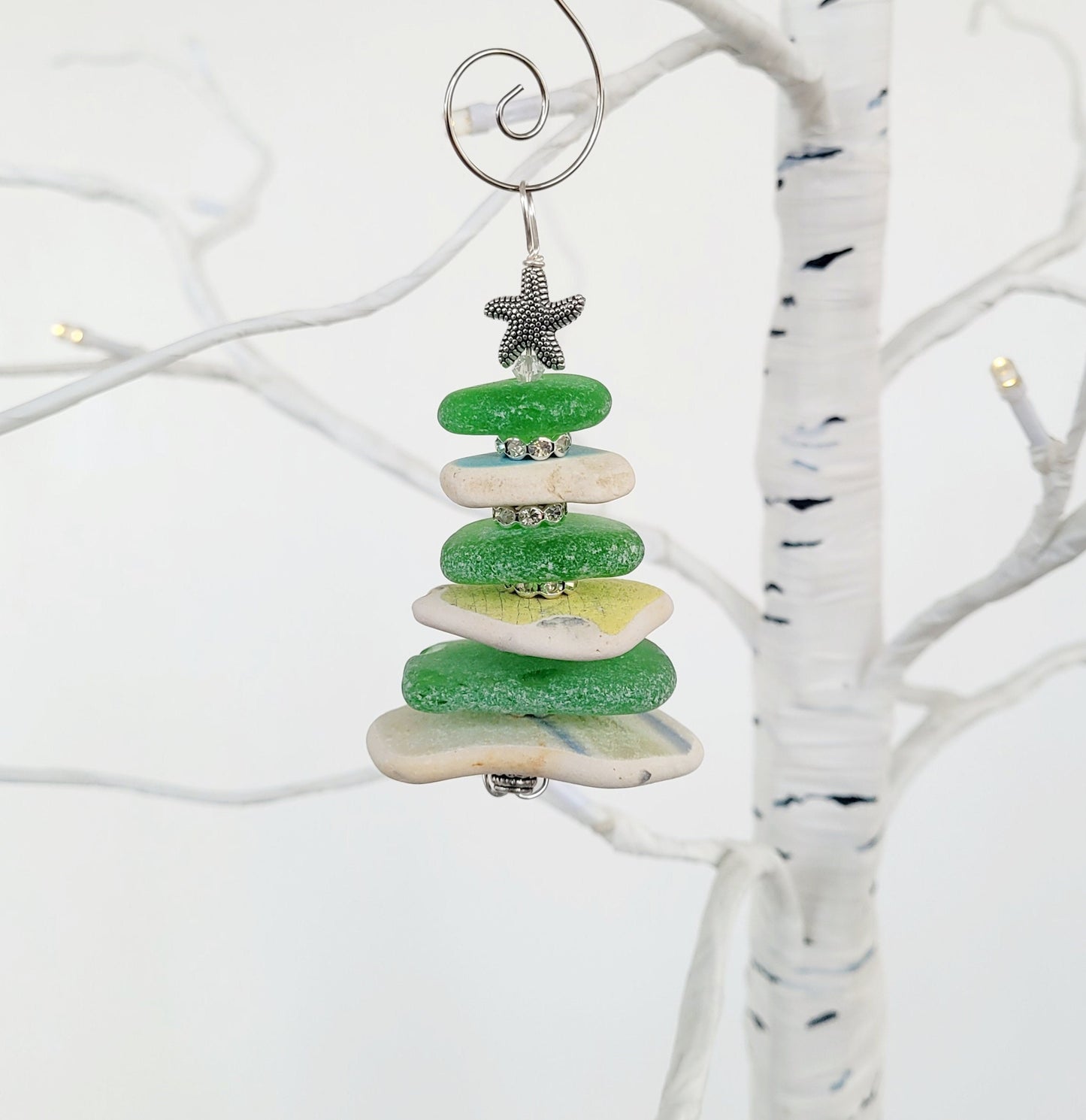 Sea Glass Christmas Tree Ornament/Sea Glass Pine Tree Ornament/Sea Pottery/Genuine Sea Glass Tree Ornament/53