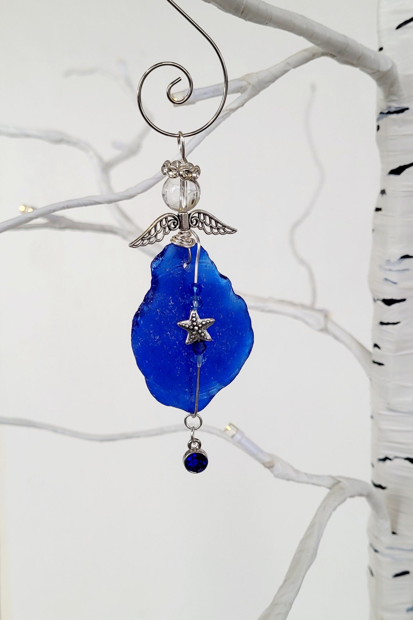 Sea Glass Guardian Angel/Genuine Sea Glass Angel/Rare Cobalt Blue Sea GlassAngel Ornament/Christmas Ornament/ Suncatcher/car charm/20