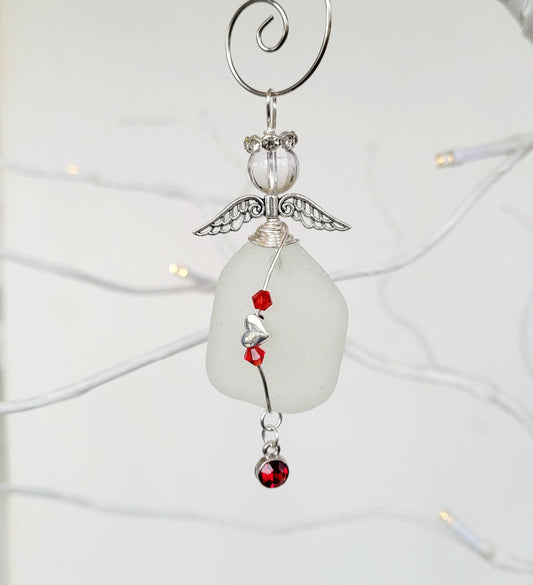 Valentine's Day/Sea Glass Angel Sun Catcher/Angel Car Charm/Angel Pendant/Angel Ornament/Get Well Gift/Gift for Her/Birthday Gift/28