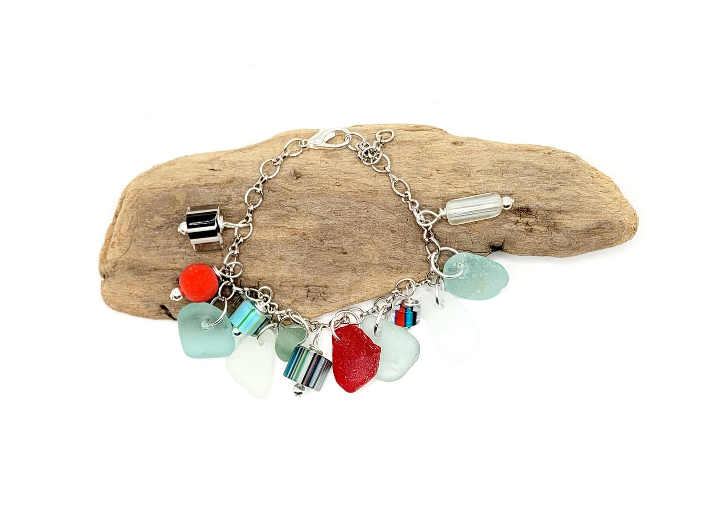 Genuine Sea Glass/Charm Bracelet/ Charm Bracelet/Unique Gift/Beach Lover Gift