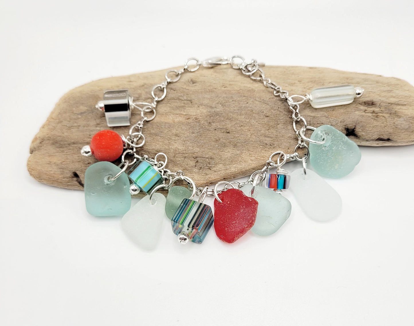 Genuine Sea Glass/Charm Bracelet/ Charm Bracelet/Unique Gift/Beach Lover Gift