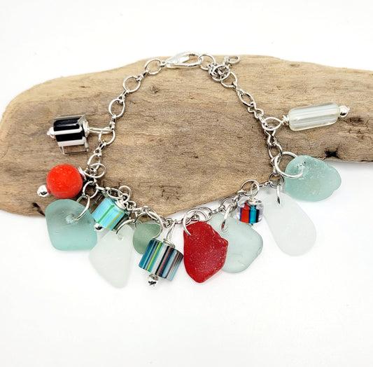 Genuine Sea Glass/Charm Bracelet/ Charm Bracelet/Unique Gift/Beach Lover Gift