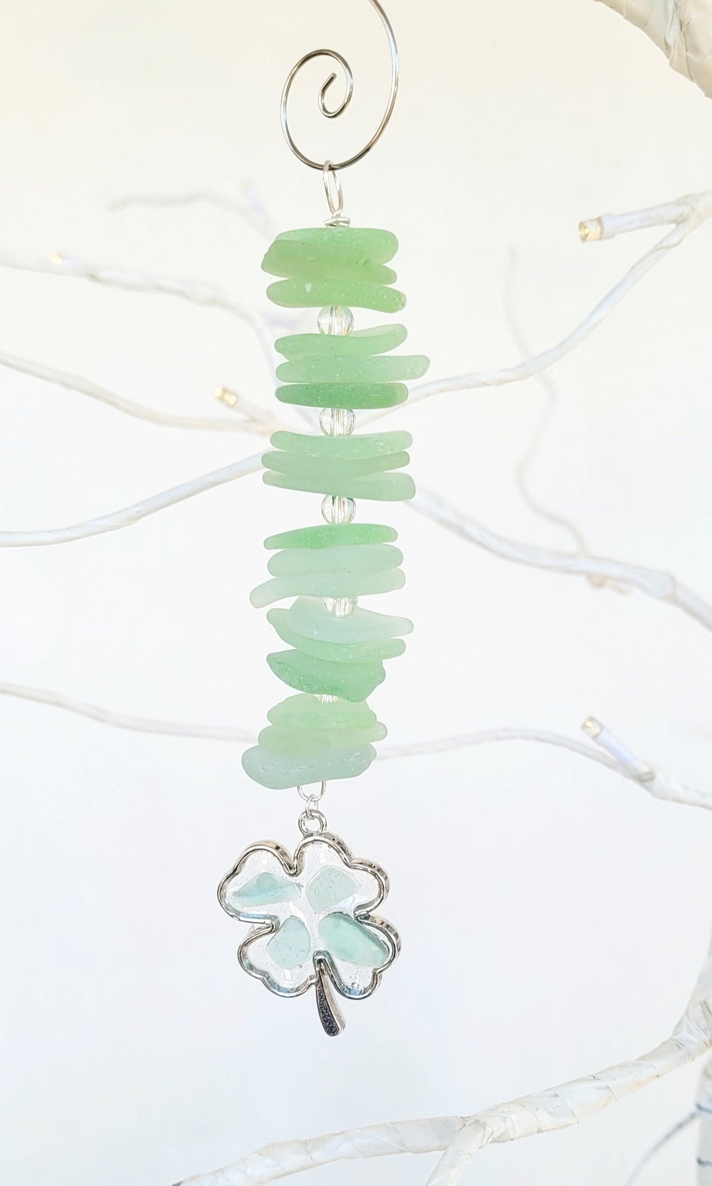 St. Patrick's Day Genuine sea glass suncatcher/Small Ornament 5 inches/Sea Glass/Nautical Suncatcher/Beach Suncatcher