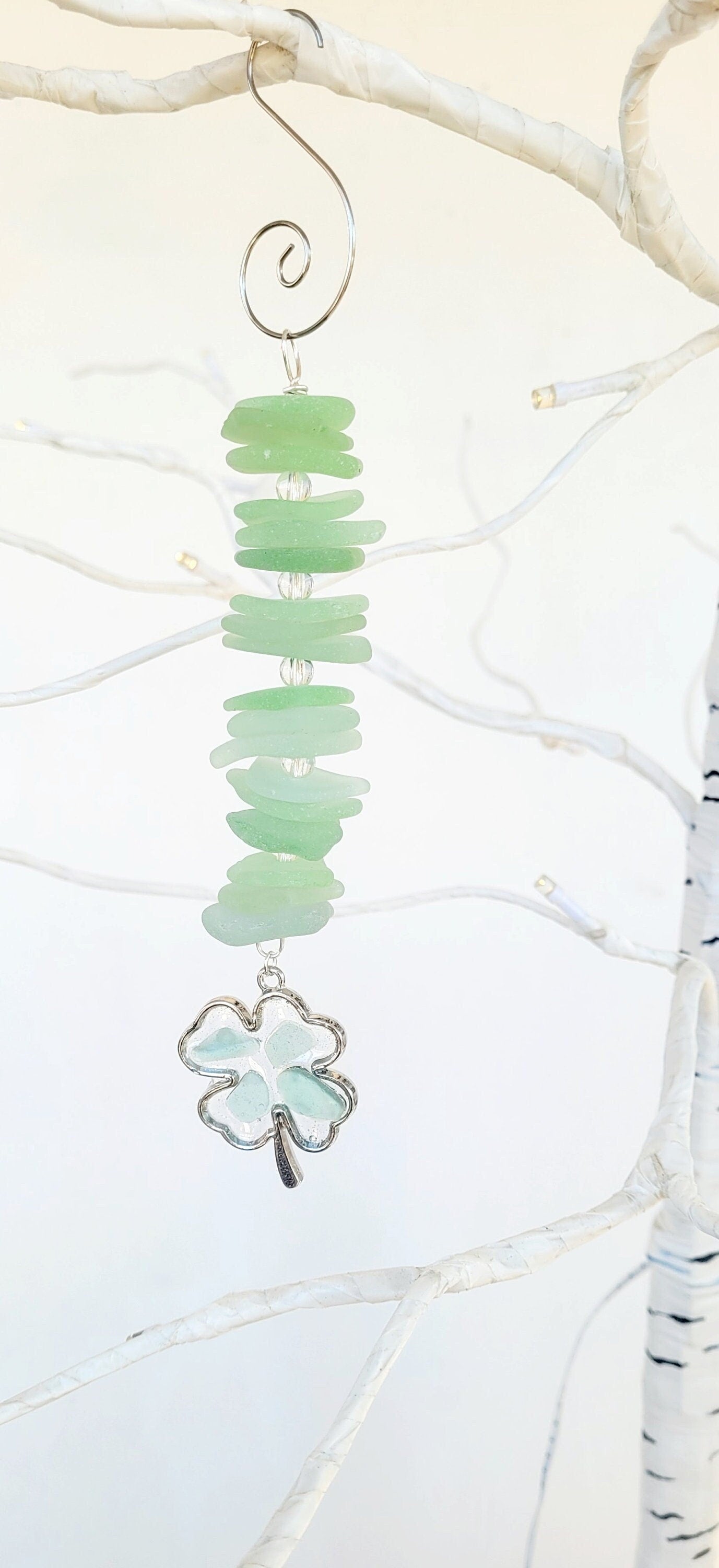 St. Patrick's Day Genuine sea glass suncatcher/Small Ornament 5 inches/Sea Glass/Nautical Suncatcher/Beach Suncatcher