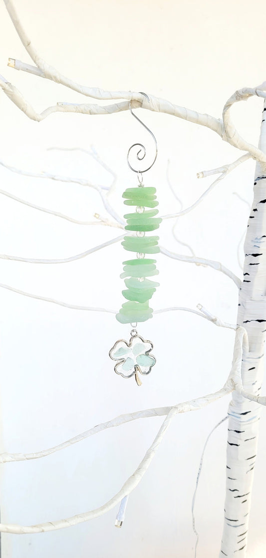 St. Patrick's Day Genuine sea glass suncatcher/Small Ornament 5 inches/Sea Glass/Nautical Suncatcher/Beach Suncatcher