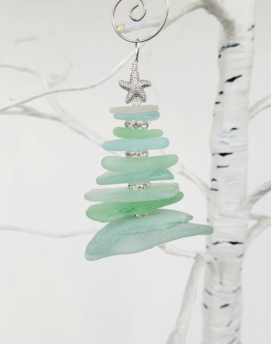 Sea Glass Christmas Tree Ornament/Sea Glass Pine Tree Ornament/Unique Gift/Sea Glass Tree Ornament/132