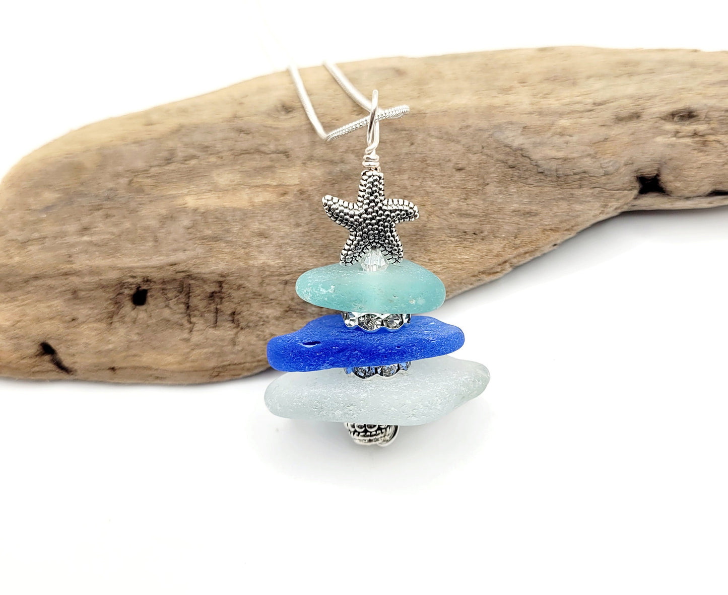 Genuine Sea Glass/Sea Glass Jewelry/Sea Glass Christmas Tree/Christmas Tree Pendant and Earrings/Holiday Jewelry/Christmas Necklace/179