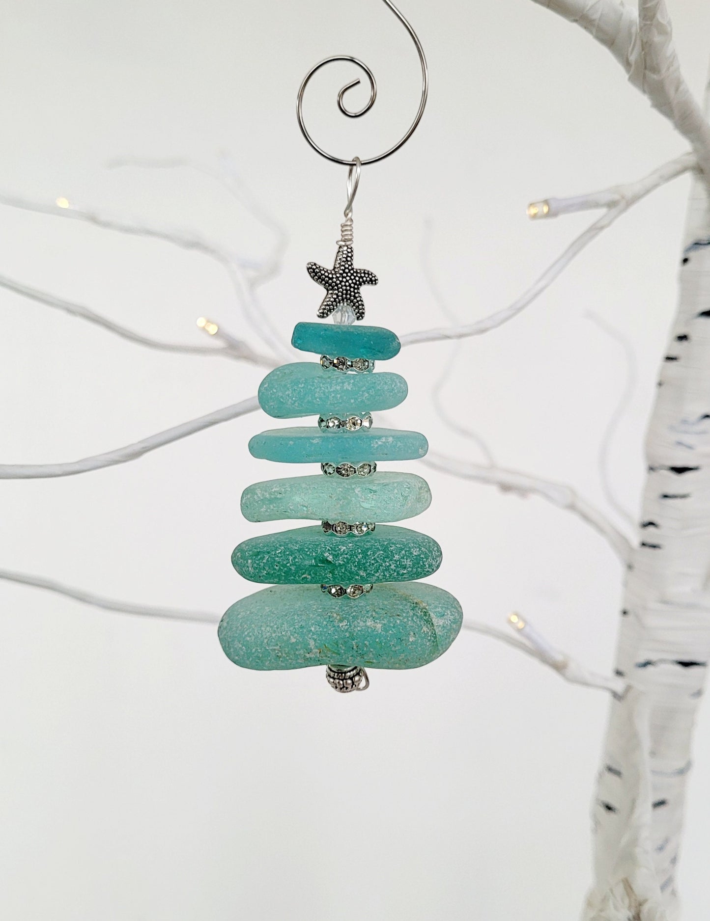 Sea Glass Christmas Tree Ornament/Sea Glass Pine Tree Ornament/Genuine Sea Glass Tree Ornament/69