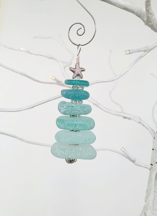 Sea Glass Christmas Tree Ornament/Sea Glass Pine Tree Ornament/Genuine Sea Glass Tree Ornament/71