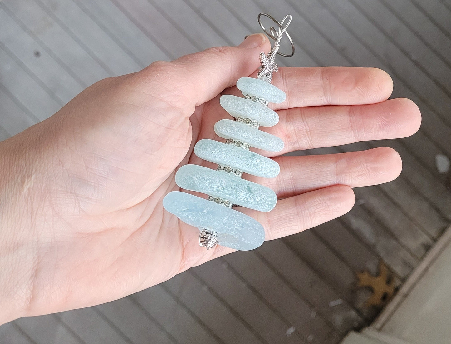 Sea Glass Christmas Tree Ornament/Sea Glass Pine Tree Ornament/Genuine Sea Glass Tree Ornament/68