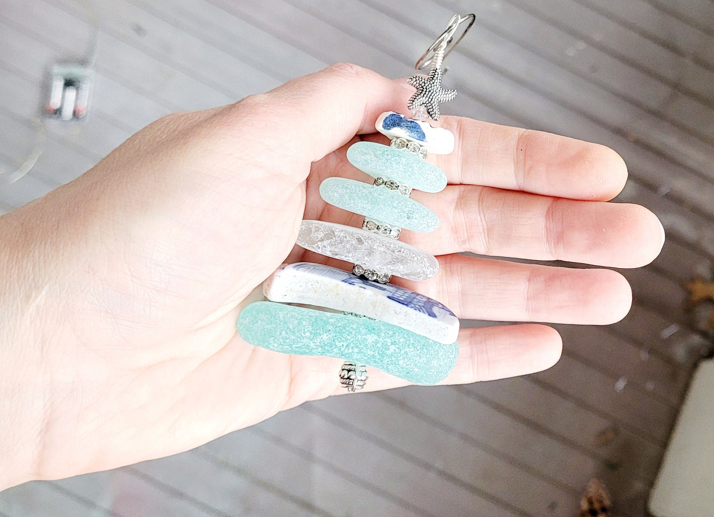 Sea Glass Christmas Tree Ornament/Sea Glass Pine Tree Ornament/Sea Pottery/Genuine Sea Glass Tree Ornament/70